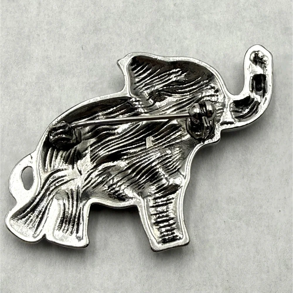 Vintage Elephant Brooch Silver Tone Marcasite Style Animal Pin‎ Good Luck